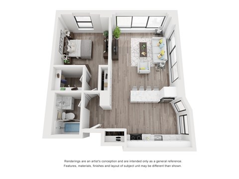 Floor plan for 1 bed, 1 bath, 774 sqft